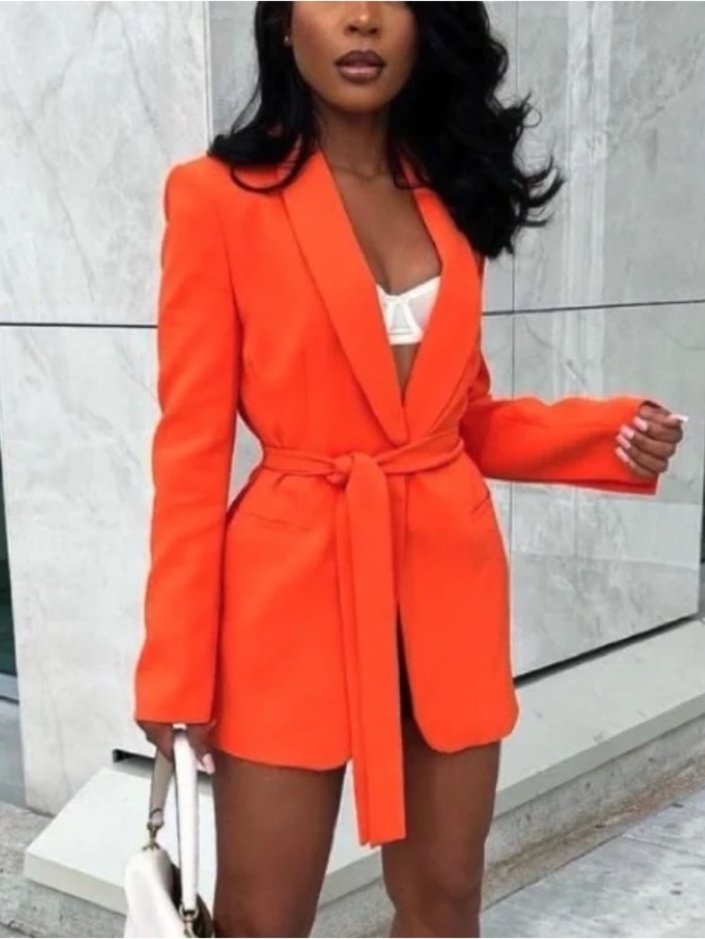 Zara Vibrant Orange Shawl-Collar Blazer
